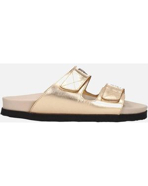 Palm Angels Metallic Effect Leather Slippers With Front Logo - White