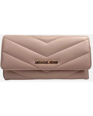 Michael Kors Quilted Trifold Leather Wallet With Button Closure - Natural