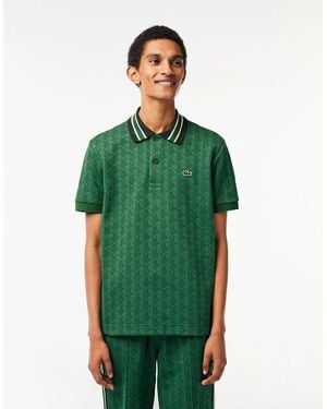 Lacoste Classic Fit Monogram Jacquard Polo Shirt - Green