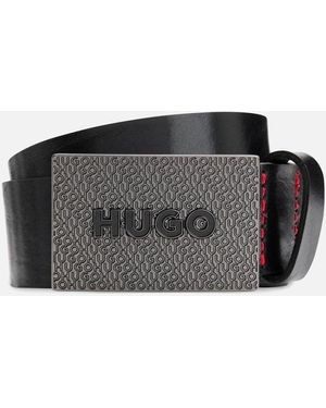 BOSS Hugo Gilao Matte Leather Belt With Branded Plaque Buckle - Black