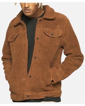 Brave Soul Quilted Jackets Regular Fit Classic Button Down Warm Winter Coat - Brown