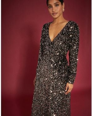 Dorothy Perkins Ladies Sequin Velvet Wrap Midi Dress - Red