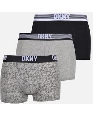 DKNY 3-Pack Aop & Solid Boxer Trunks - Grey