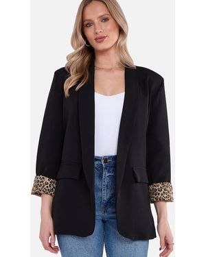 Gini London Contrast Animal Edge To Edge Blazer - Blue