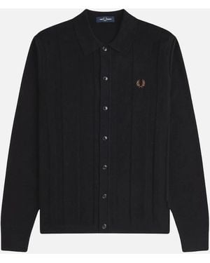 Fred Perry Button Through Knitted Shirt - Black