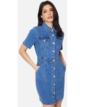 Dorothy Perkins Ladies Denim Short-Sleeved Mini Dress - Blue