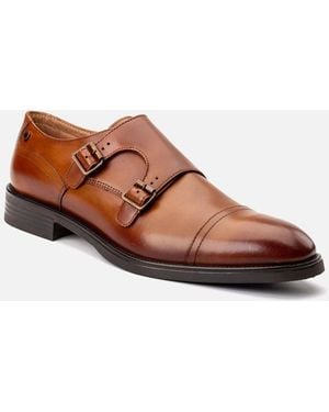 Base London London Taper Leather Tan Double Monk Shoes - Brown
