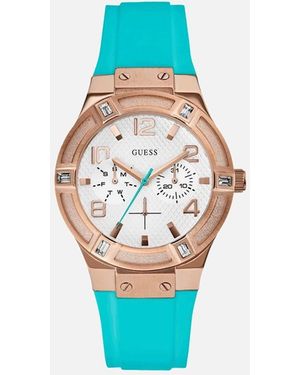 Guess Quartz Multifunction Steel Case Silicone Bracelet Watch - Blue