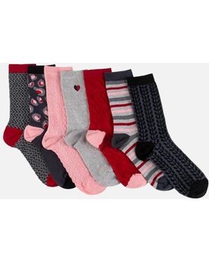 Totes Isotoner 7 Pack Days Of The Week Socks Multi - Red