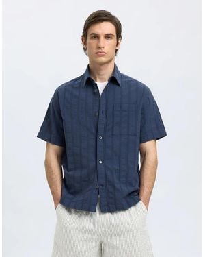 SELECTED Homme Silas Seersucker Short Sleeve Shirt Sky Captain - Blue