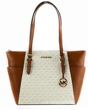 Michael Kors Signature Leather Large Top Zip Tote Handbag - White