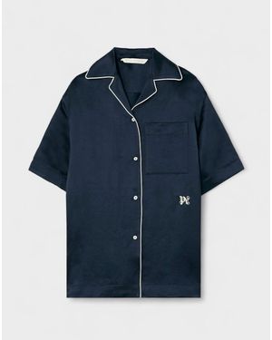 Palm Angels Monogram Satin Bowling Shirt - Blue