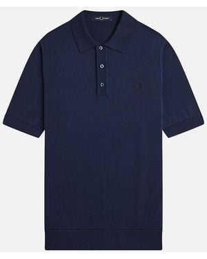 Fred Perry Cotton Knitted Polo Shirt - Blue