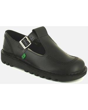 Kickers Shoes Work School Aztec Leather Buckle Uk Size - Black