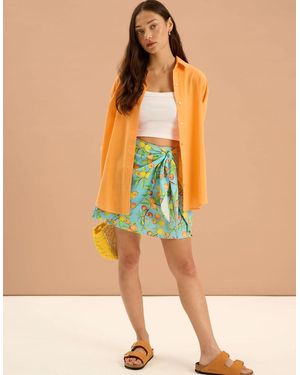 OMNES Percy Twill Frill Fruit Print Wrap Front Skirt - Multicolour
