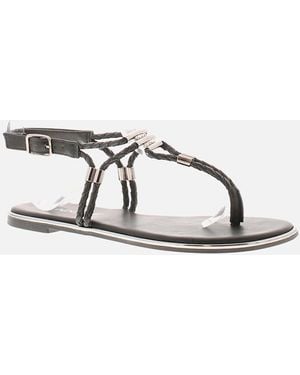 Apache Flat Sandals Toe-Post Blunt Buckle Uk Size - Metallic