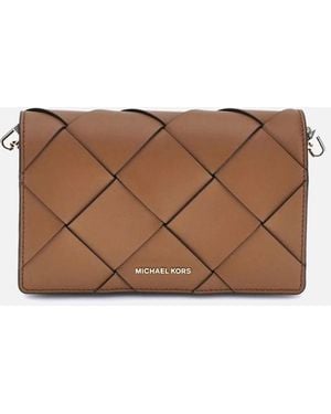 Michael Kors Woven Leather Shoulder Bag With Chain Strap - Brown