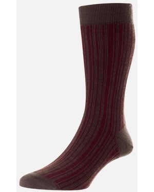 Pantherella Marsden Vertical Wool Stripe Sock - Purple
