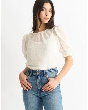 Gini London Dobby Chiffon Shirred Cuff Blouse - White