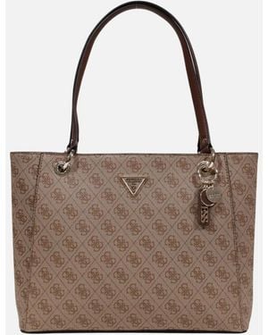 Guess Printed Handbag With Zip And Inside Pockets - Brown