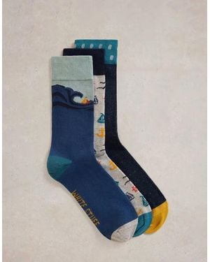White Stuff 3 Pack Sail Away Socks Multi - Blue