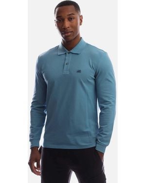 C.P. Company Stretch Piquet Long Sleeve Polo Shirt - Blue