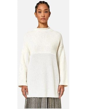 Alpha Studio Oversized Wool Blend High Neck Jumper - White