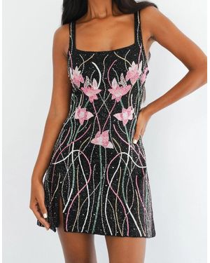 Oceanus Malibu Floral Dress - Black