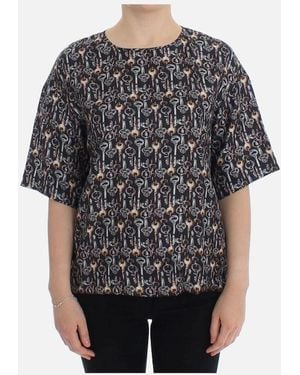 Dolce & Gabbana Key Print Silk Top Short Sleeve Blouse - Grey