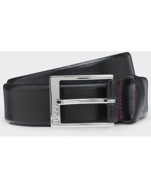 BOSS Hugo Gellot Grained-Leather Belt With Logo Engraved Buckle - Black