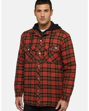 Dickies Fleece Hooded Flannel Shirt Shirt Jacket - Red
