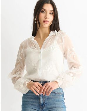 Gini London Embroidery Puff Sleeve Top - Blue