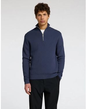 SELECTED Homme Dane Long Sleeve Knit Structure Half Zip Pullover Oceana - Blue