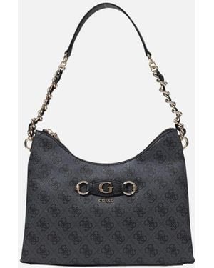 Guess Printed Shoulder Bag With Zip Fastening - Black