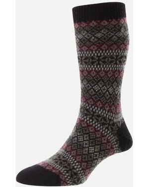 Pantherella Sherborne Fair Isle Cashmere Sock - Black