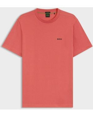 BOSS Boss Tee Stretch Cotton T-Shirt With Contrast Logo - Red