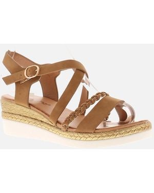Apache Wedge Sandals Jan Buckle Tan Uk Size - Brown