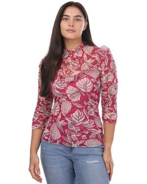 Ted Baker Izabelo Printed Mesh Top With Frills - Red