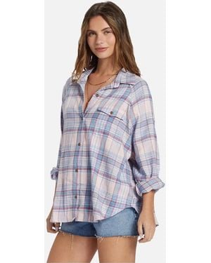 Billabong Best Time Oversized Long Sleeve Checked Shirt - Blue