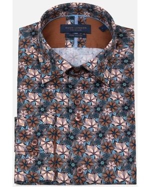 Guide London Guide Premium Long Sleeve Shirt With Geometric Floral Pattern Multicolour - Grey