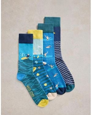 White Stuff 4 Pack Beside The Seaside Socks Multi - Blue