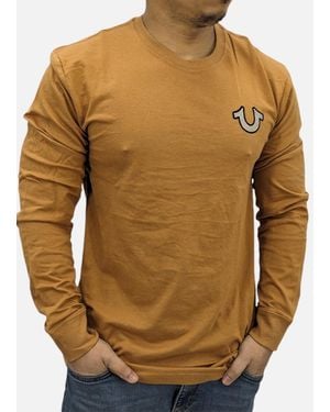 True Religion 107704 T Shirts Crew Neck Long Sleeve Summer Buddha T Shirt - Brown
