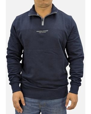 Weekend Offender Sweatshirt Quarter Zip Pullover Plain Jumper Cotton - Blue