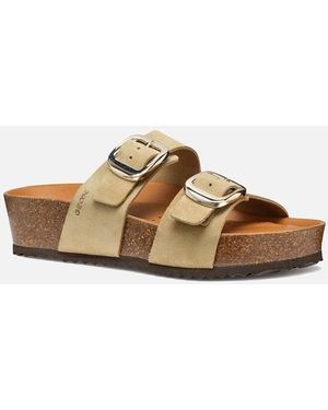 Geox D Brionia H Leather Light Taupe Wedges - Brown