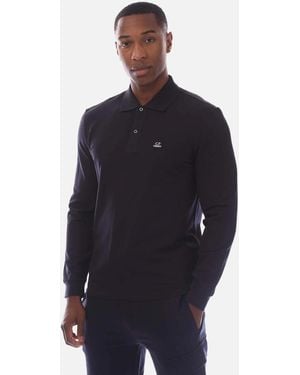 C.P. Company Stretch Piquet Long Sleeve Polo Shirt - Blue