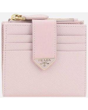 Prada Leather Bifold Wallet With Snap Closure - Pink