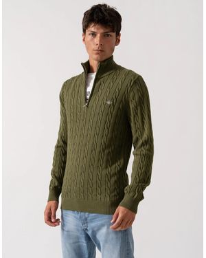 GANT Cotton Cable Half Zip Jumper - Green