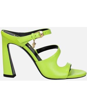 Versace High Heel Leather Sandals With Side Logo - Green