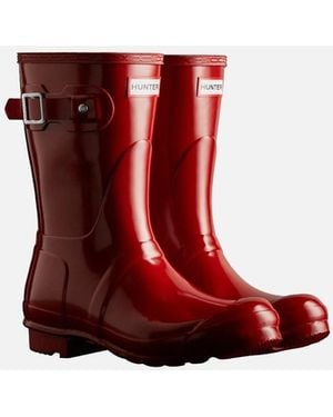 HUNTER Original Short Gloss Rubber Military Wellington Boots - Red