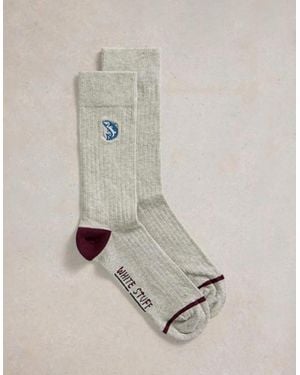 White Stuff Embroidered Rib Ankle Sock Mid - Natural